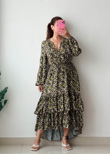 Size S-M Olive Leopard Print Tiered Maxi Dress