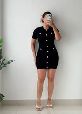 Size S-M Black Pearl Button Knit Mini Dress
