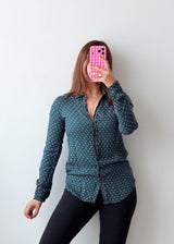 Size XS Teal Pink Polka Dot Shirt Top