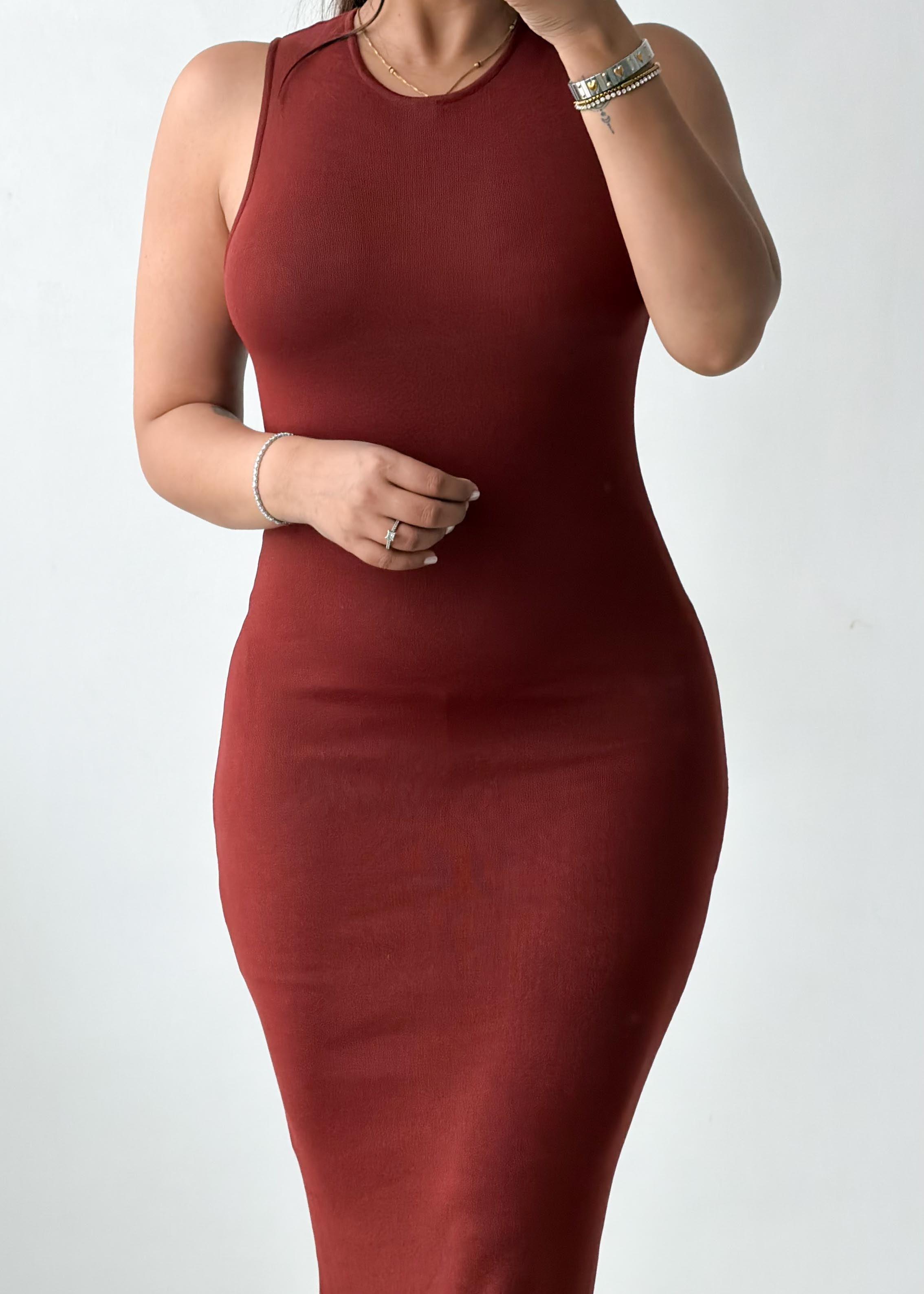 Size S-M Rust Ribbed Knit Maxi Dress
