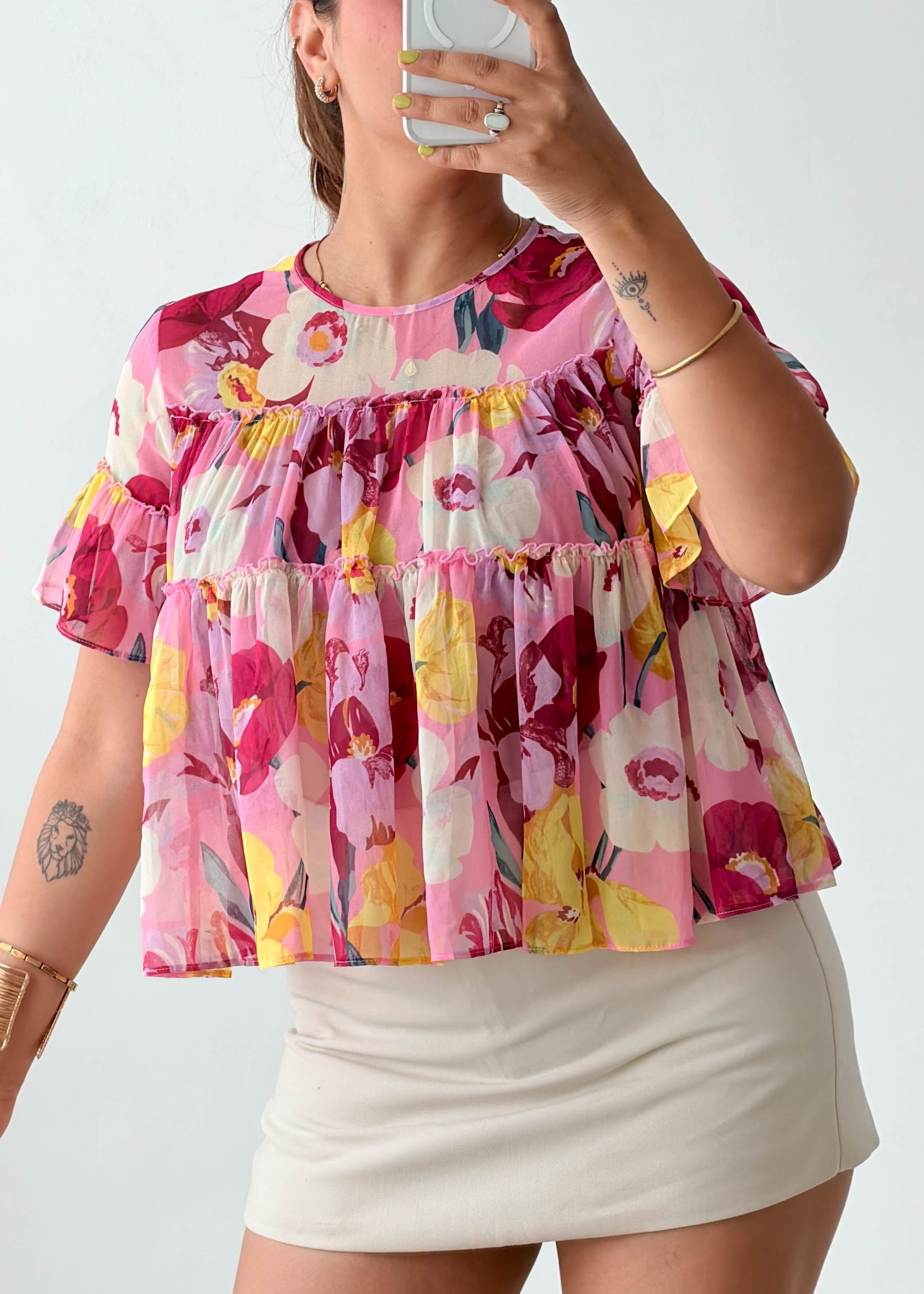 Size XS-S Pink Floral Babydoll Top