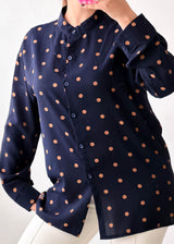 Size M-L Navy Brown Polka Dot Shirt Top