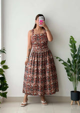 Size M-L, Brown Ethnic Print Midi Dress