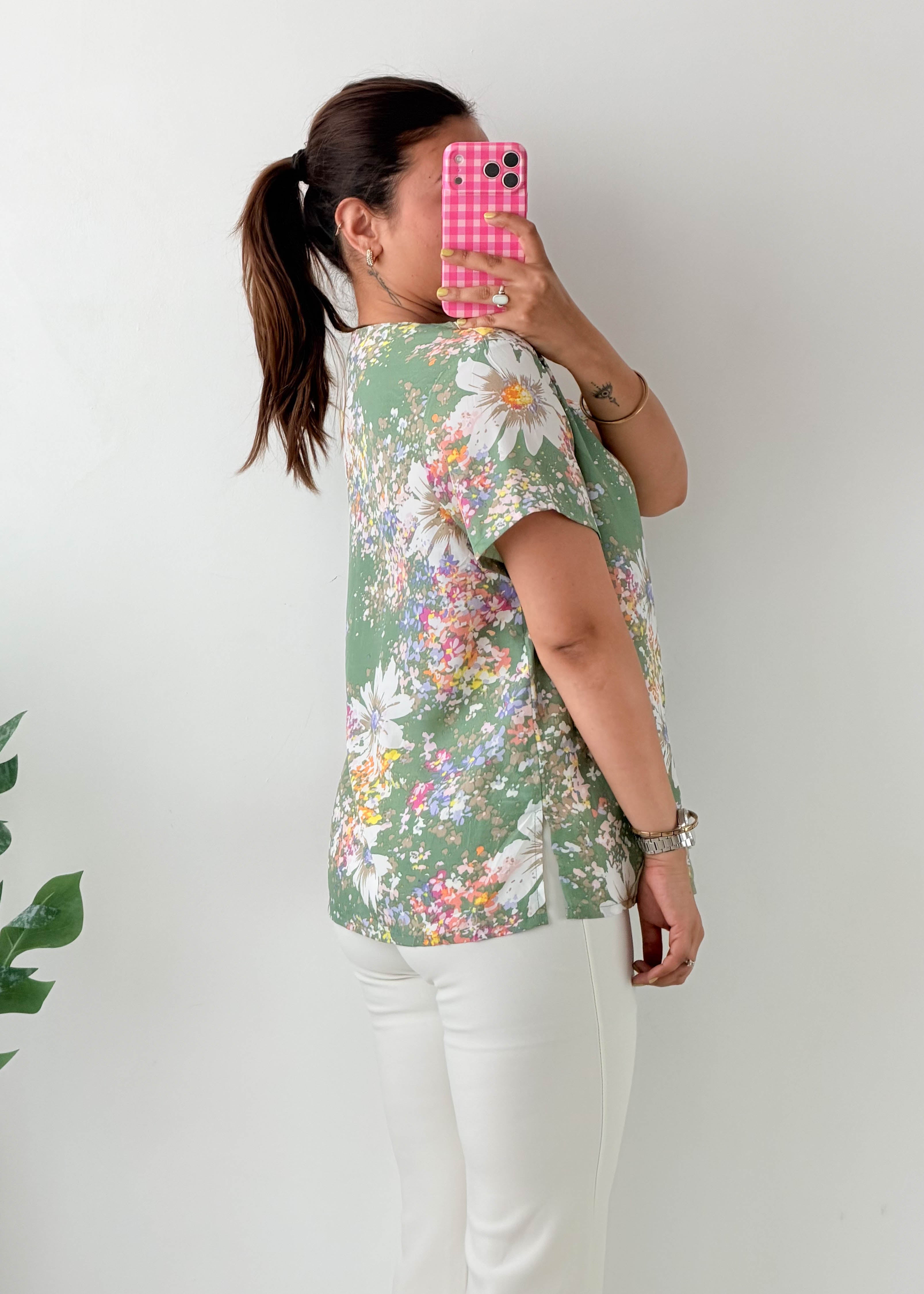 Size S-M Sage Green Floral Shirt