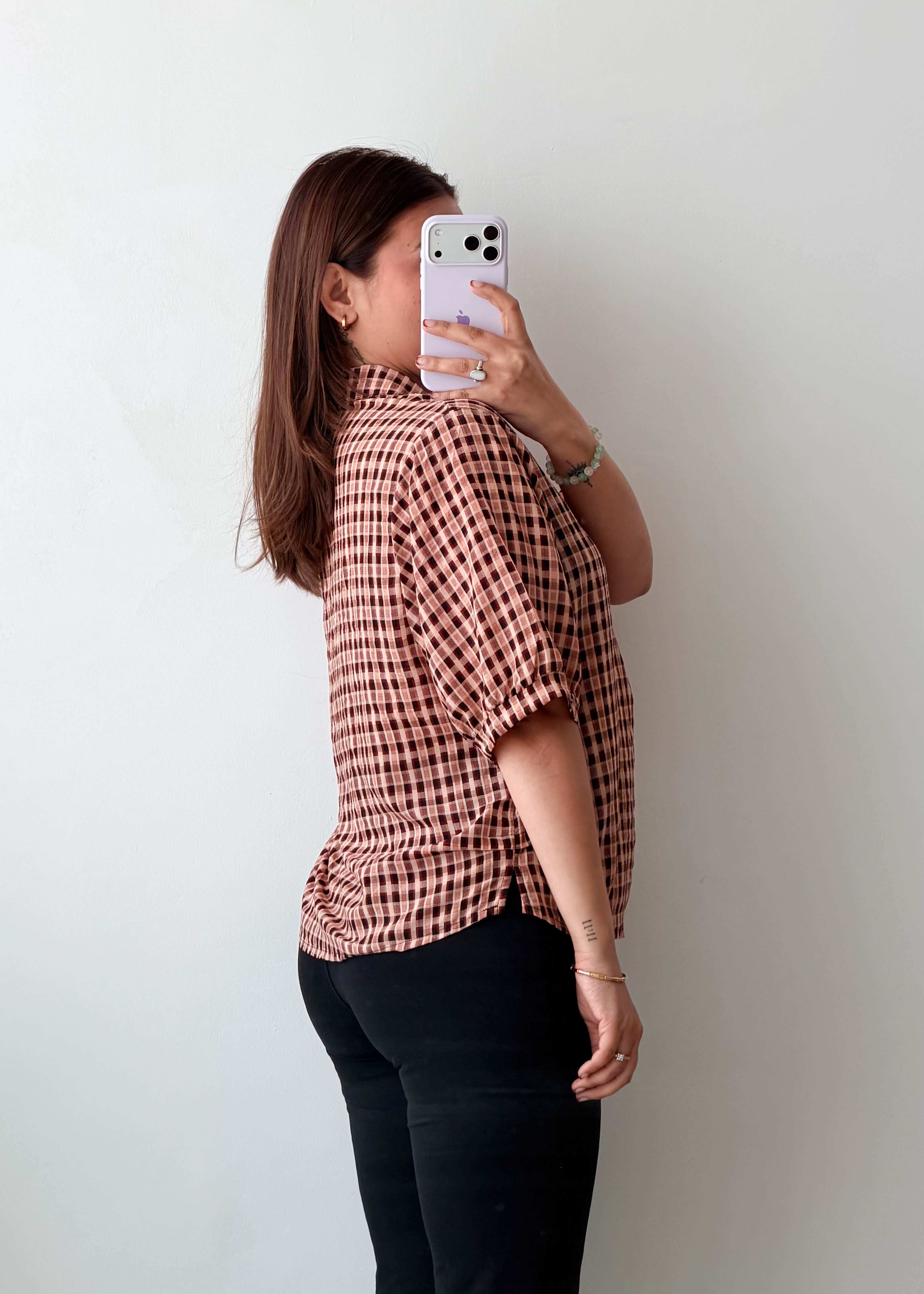 M-L Brown Checkered Oversized Shirt