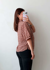 M-L Brown Checkered Oversized Shirt
