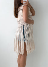 Free Size Beige Fringe Crochet Vest Top
