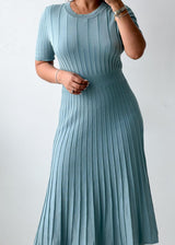 Size M-L Sage Green Pleated Knit Midi Dress