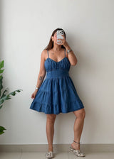 Size L-XL Blue Smocked Tiered Mini Dress