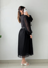 Size M-L Black Embroidered Sheer Maxi Dress
