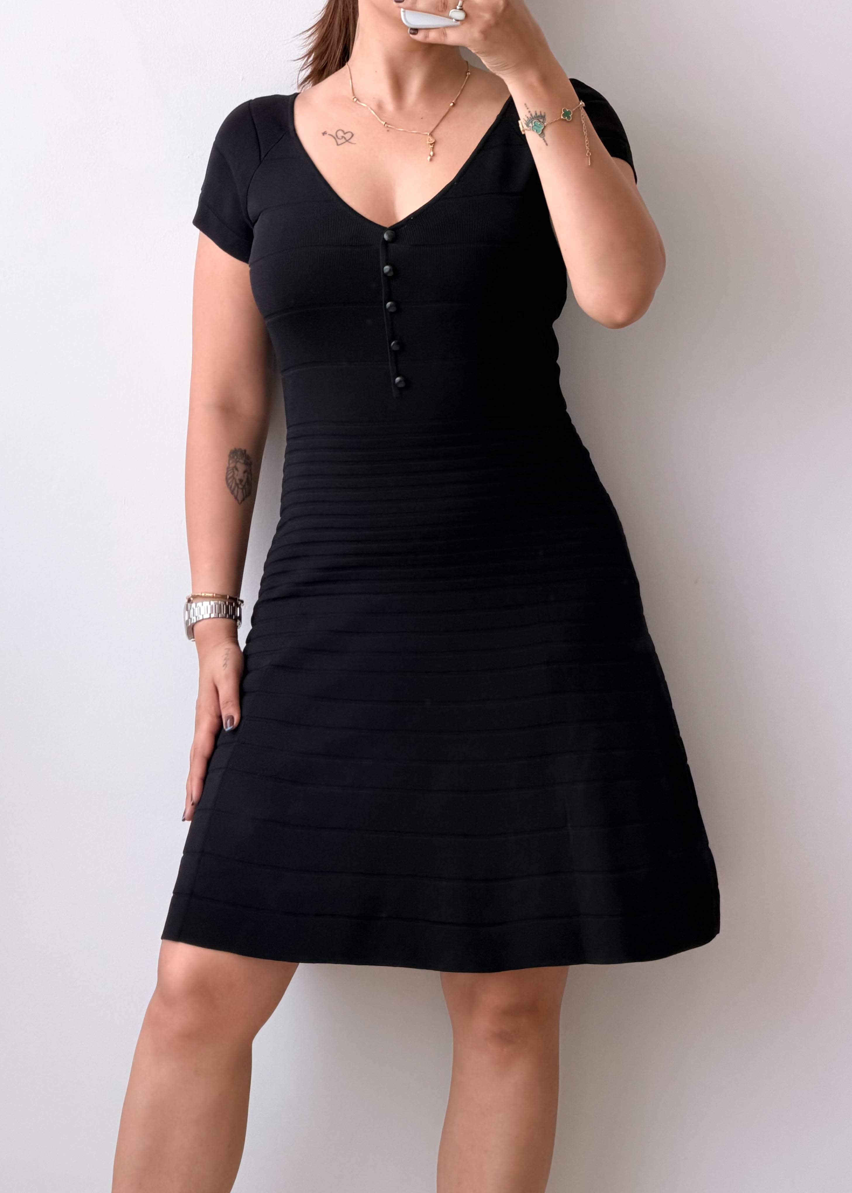 Size S-M Black Button Detail Fit & Flare Dress