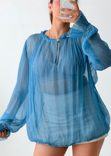Size M-L Sky Blue Sheer Peasant Top