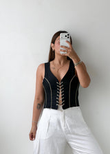 Size M Black Lace-Up Corset Top