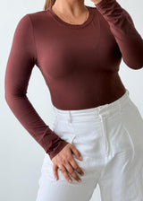 Size M-L Chocolate Brown Long Sleeve Bodysuit