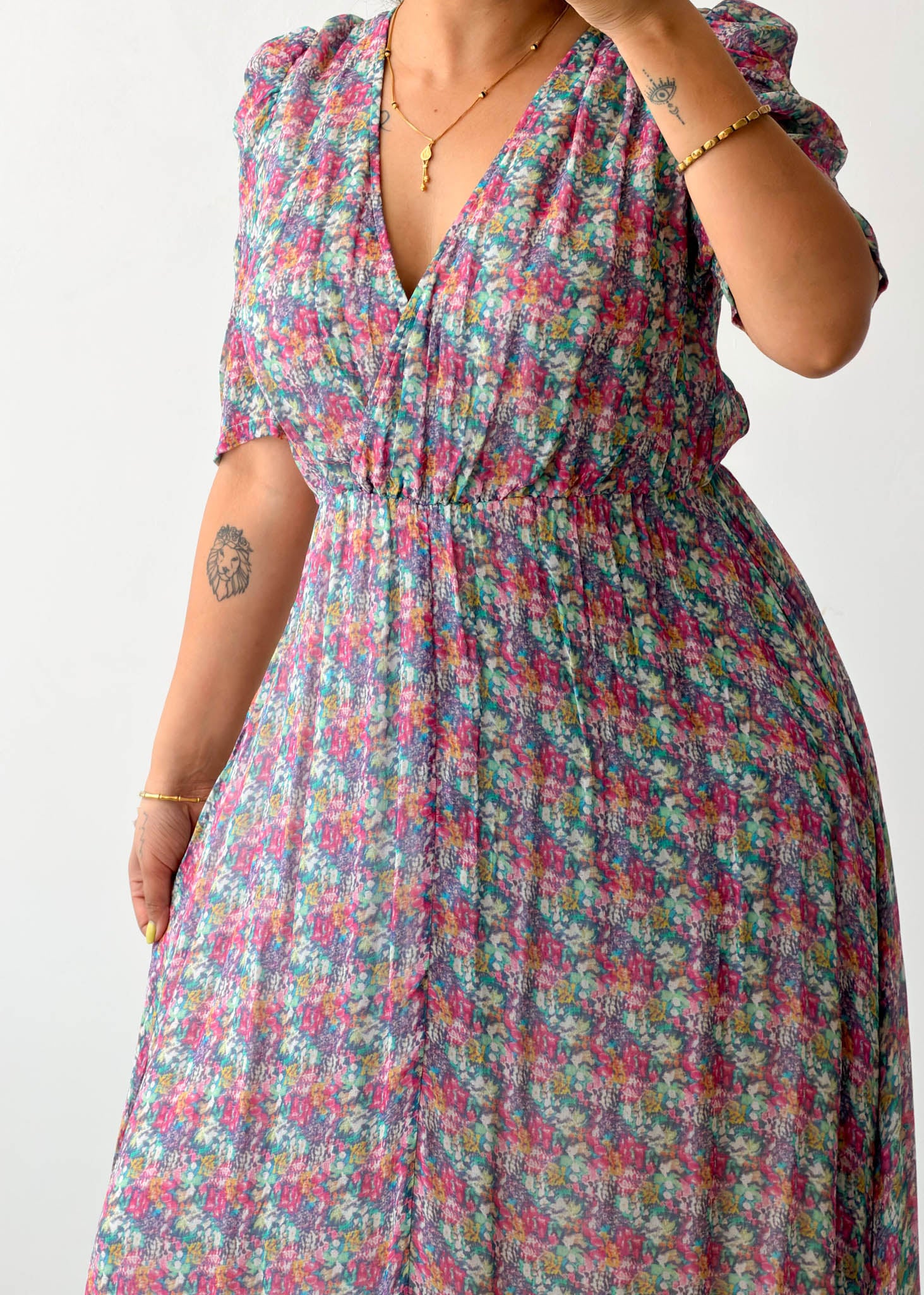 Size M-L Pink Floral Wrap Maxi Dress