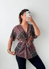 Size S-M Multicolor Patchwork Wrap Top