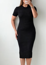 Size M-L Black Ribbed Knit Midi Dress