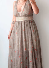 Size L-XL Beige Printed Maxi Dress