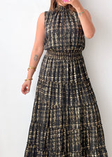 Size M-L Black & Gold Printed Maxi Dress