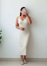 Size S-M Cream Ribbed Maxi Dress