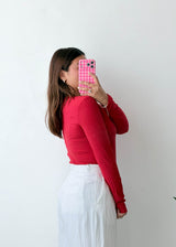 Size M-L Red Zip Front Ribbed Bodysuit