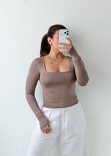 Size S-M Taupe Square Neck Top