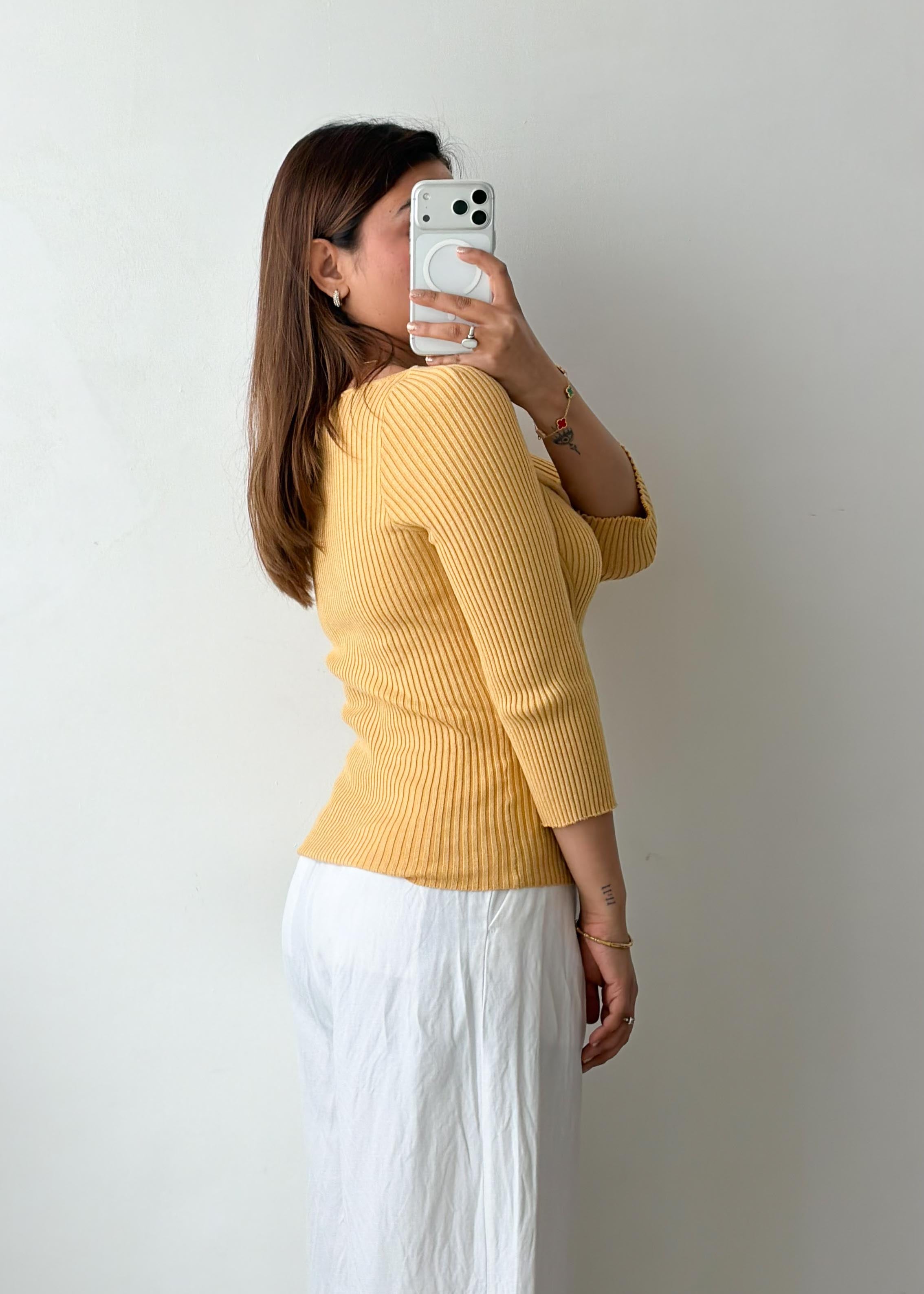 Size M-L Mustard Ribbed Sweetheart Top