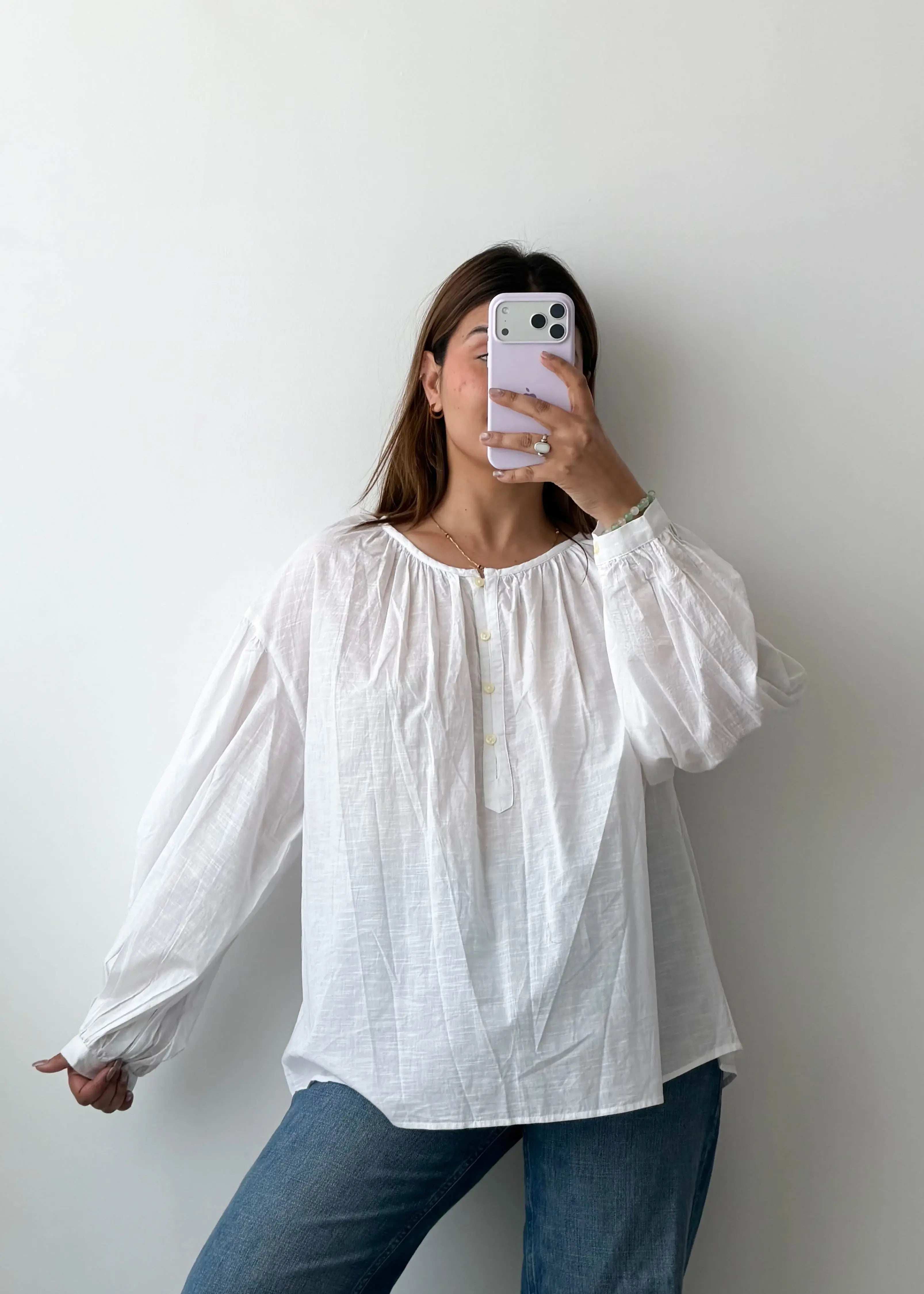 Size L-XL White Oversized Boho Top