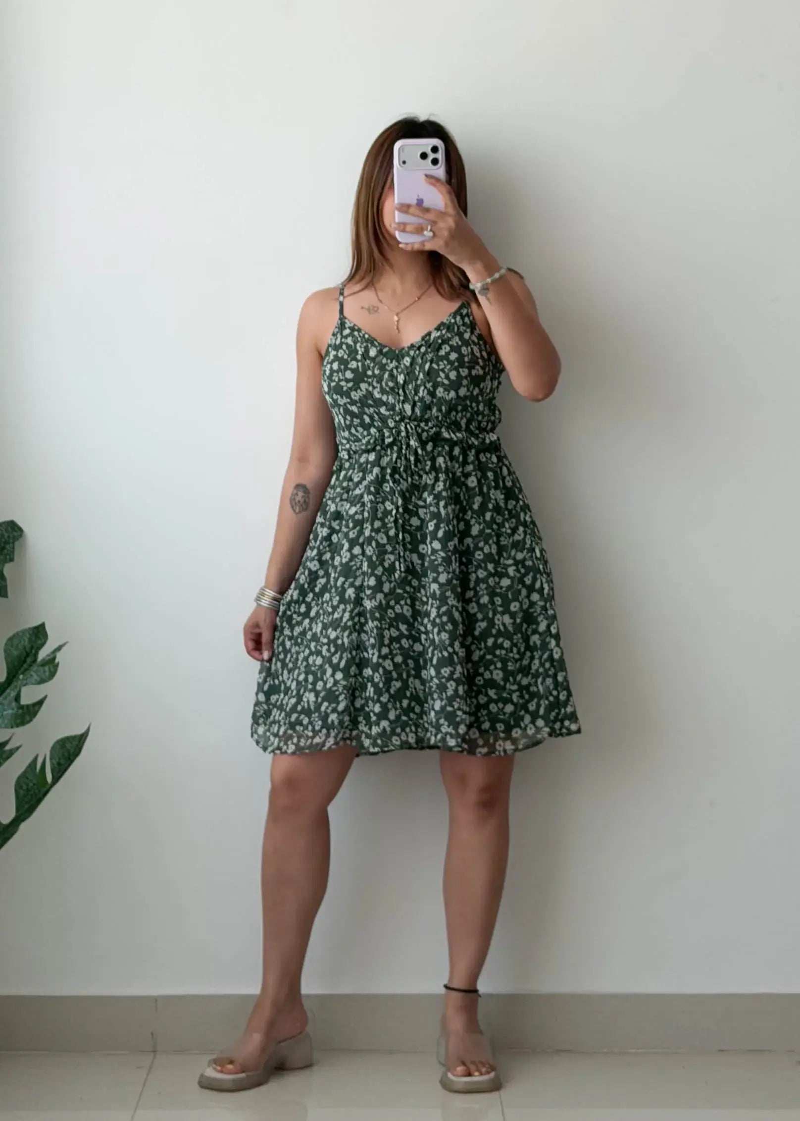 Size S-M, Green Floral Mini Dress