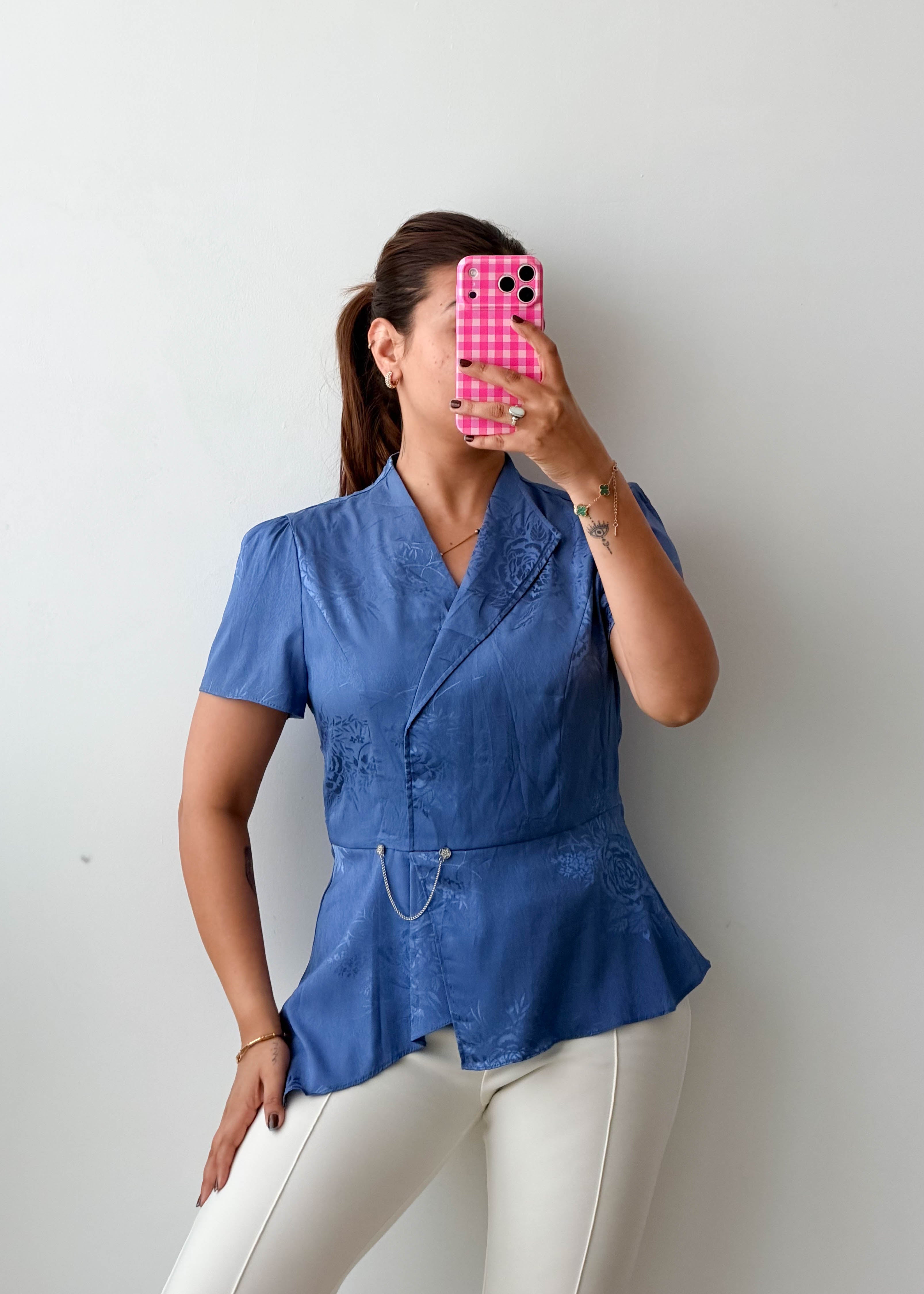 Size S-M Blue Peplum Wrap Top