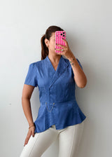 Size S-M Blue Peplum Wrap Top