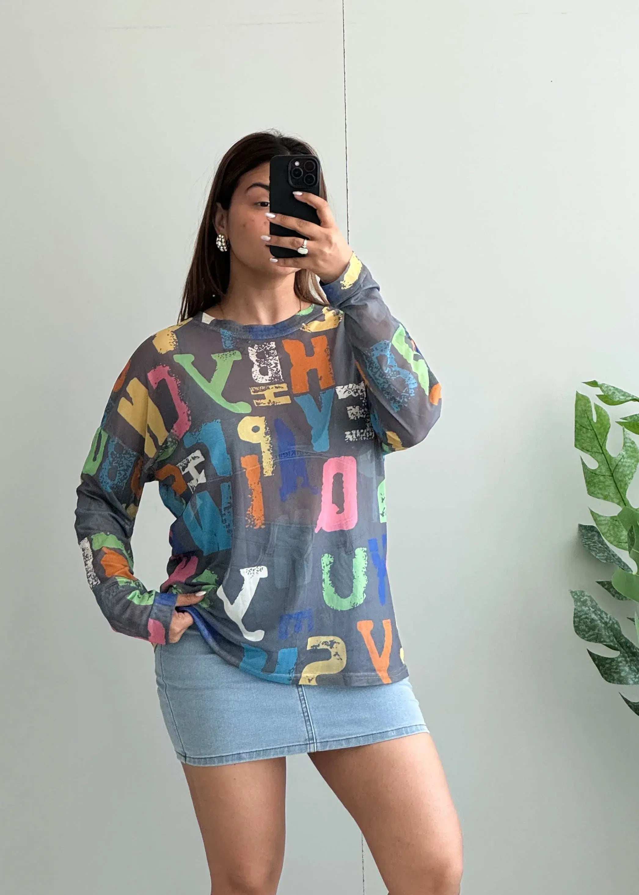 Size L-XL, Colorful Typography Print Street Style Top - Closet by Payal