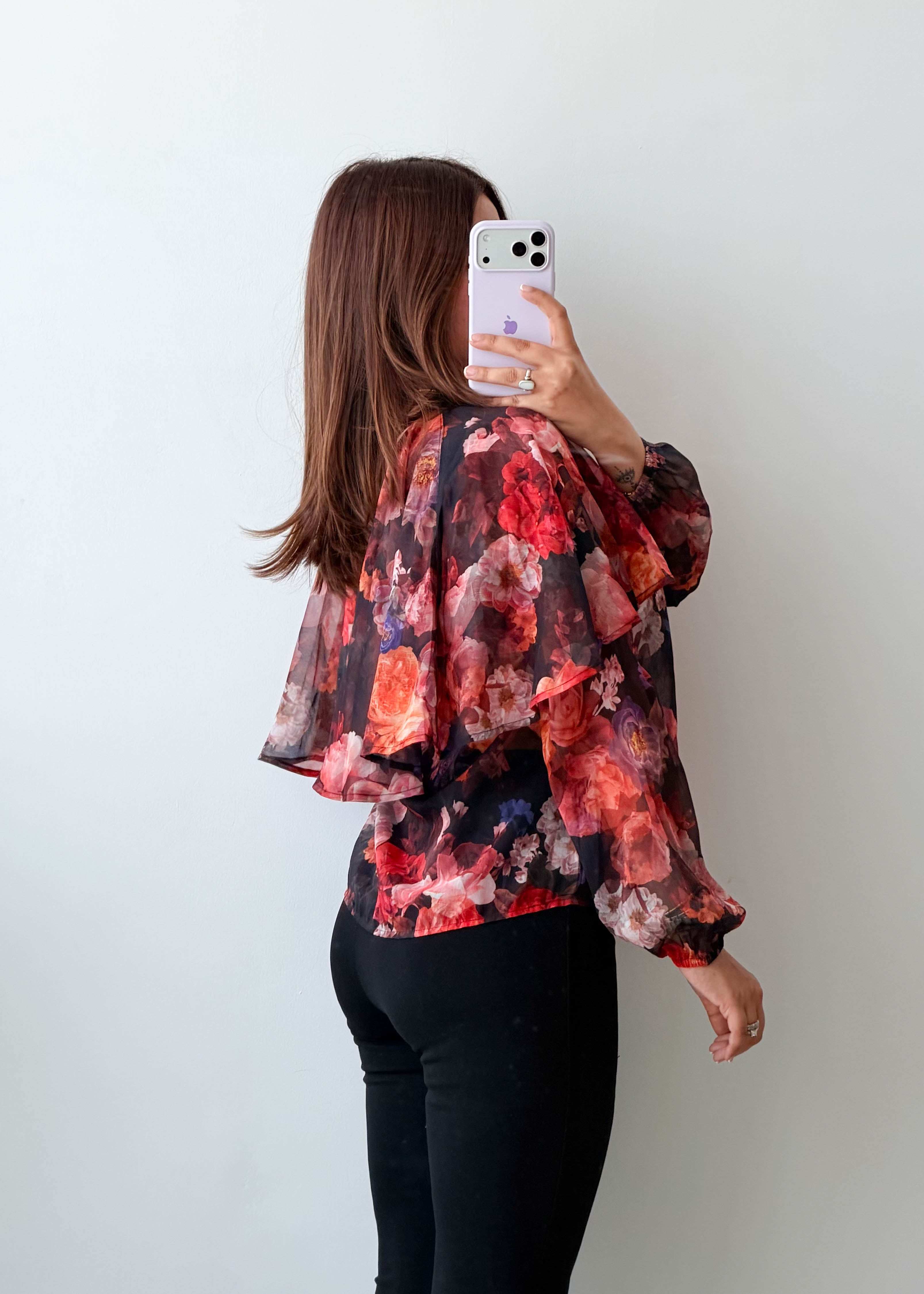 Size S-M Wine Floral Sheer Premium Top