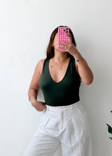 Size M-L Forest Green Deep V-Neck Bodysuit