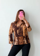 Size S-M Brown Vintage Abstract Print Shirt Top