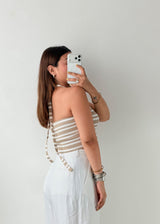 Size S-M Beige Striped Halter Knit Top
