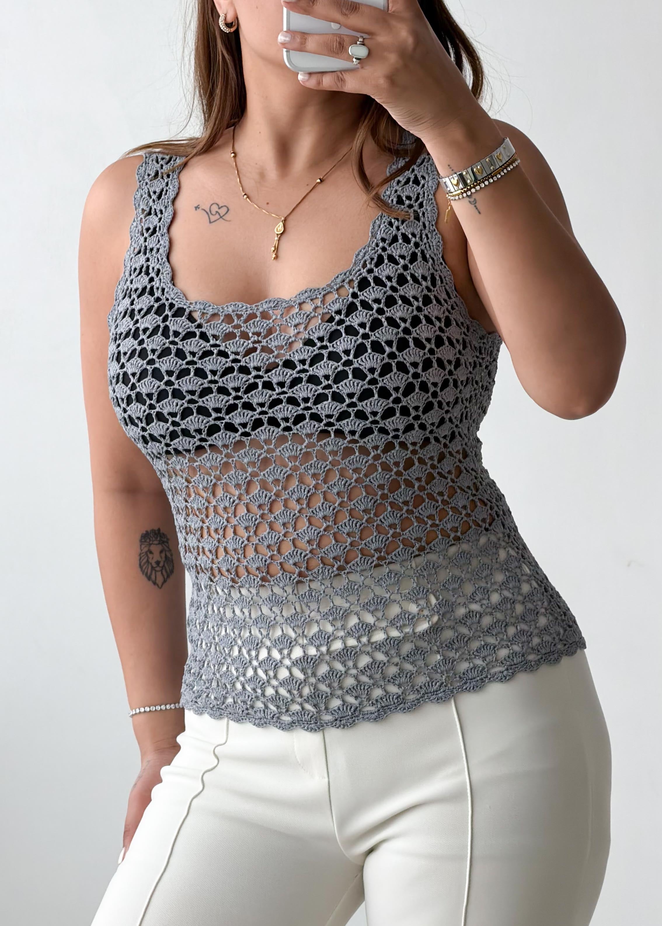 Size XS-S Grey Crochet Knit Tank Top