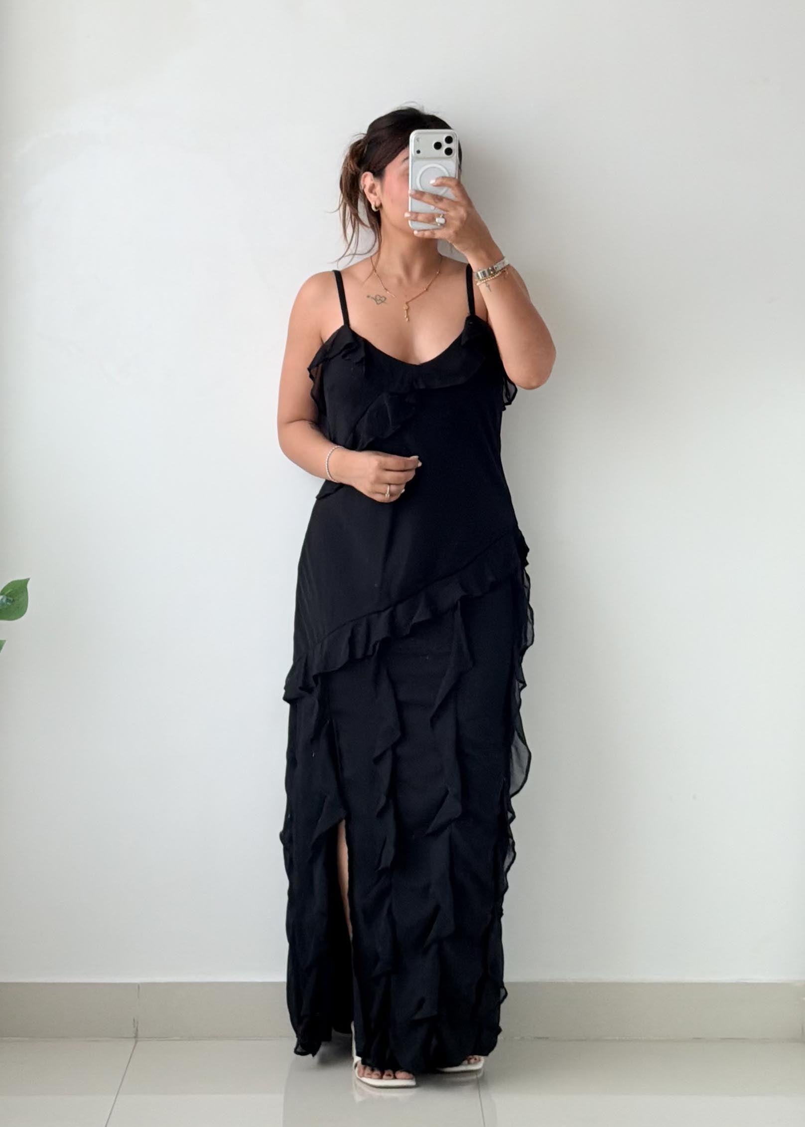 Size S-M Black Ruffle Maxi Dress