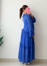 Size M Royal Blue Ruffle Tiered Maxi Dress
