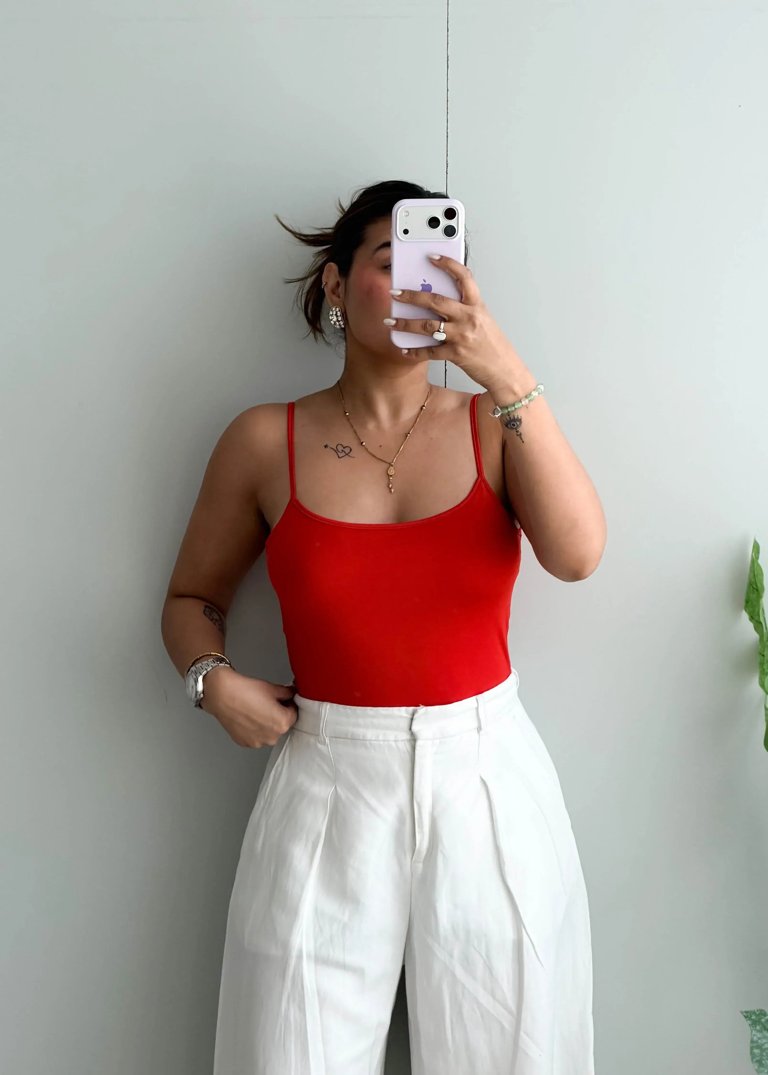 Size M-L, Red Square Neck Cami Top - Closet by Payal