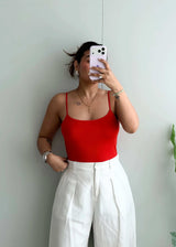 Size M-L, Red Square Neck Cami Top - Closet by Payal
