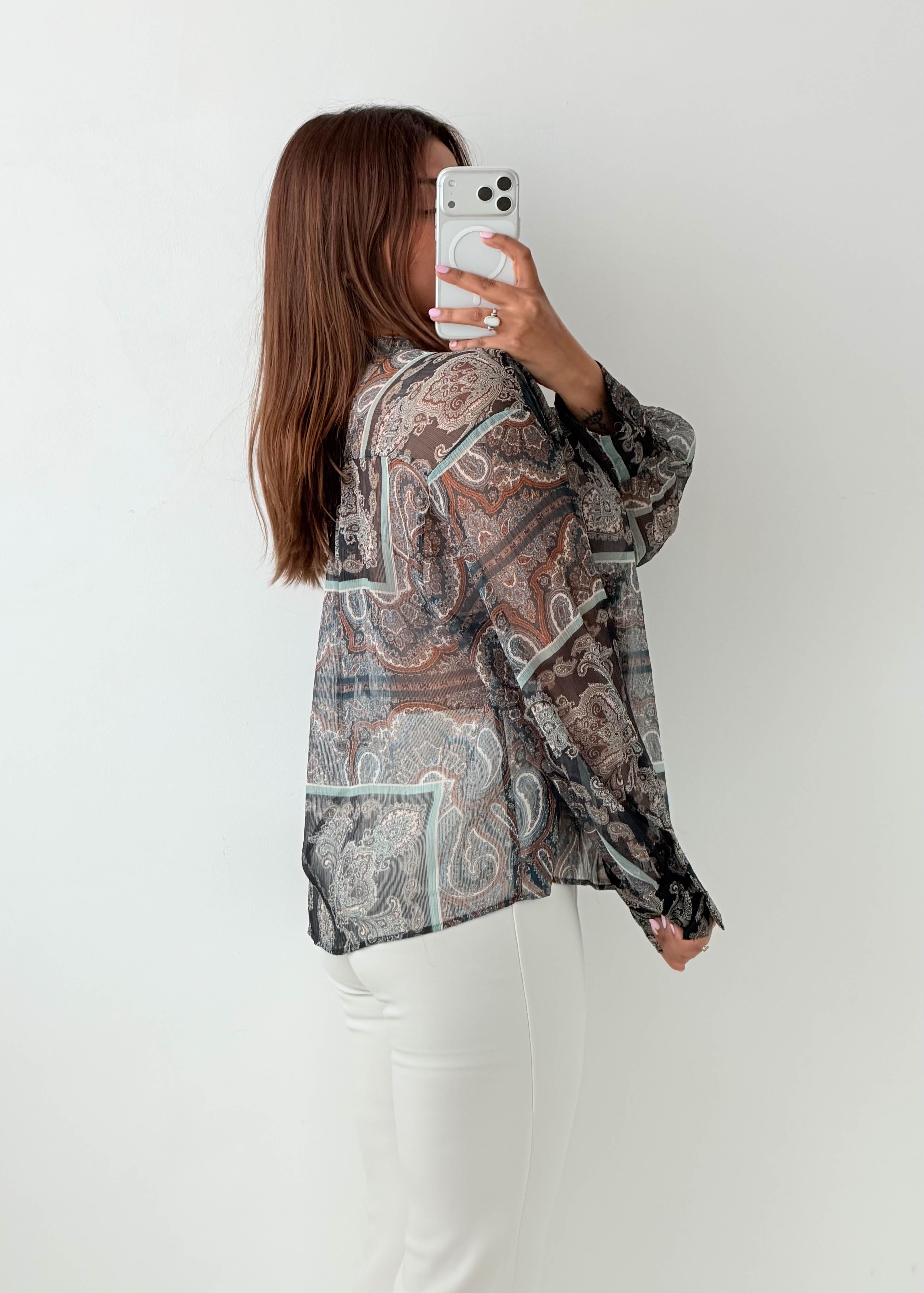 Size M-L Grey Paisley Sheer Shirt