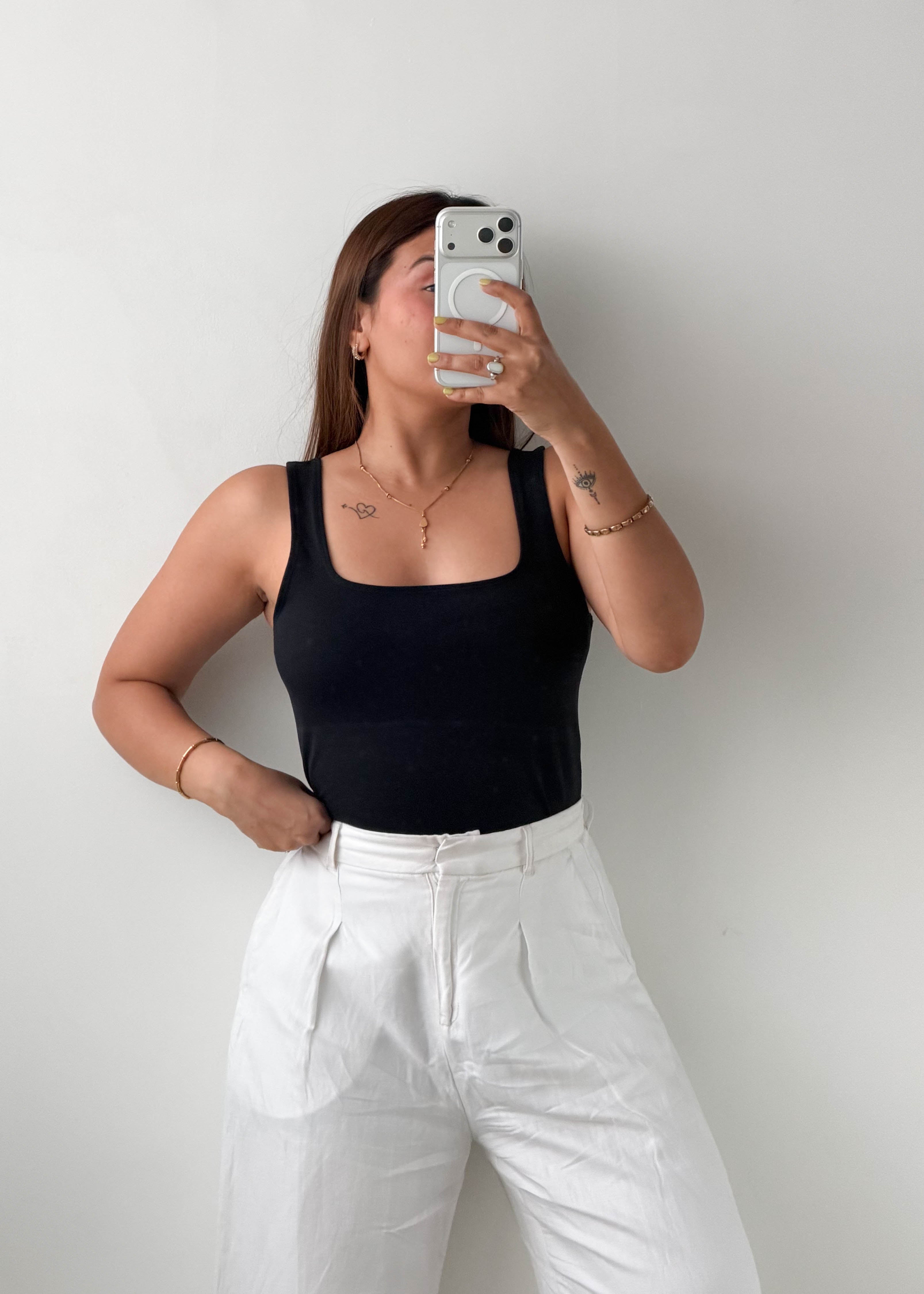 Size L Black Square Neck Bodysuit
