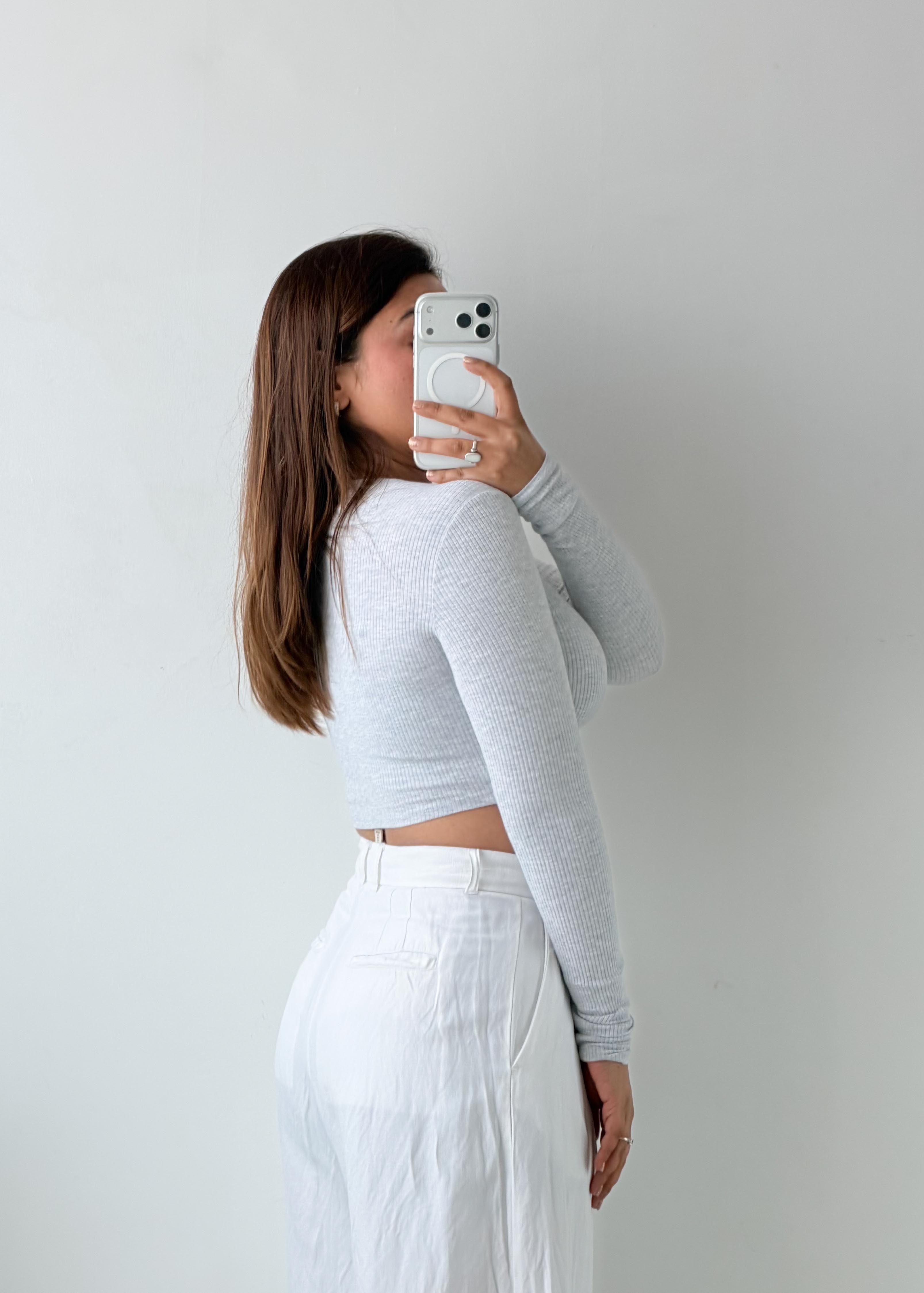 Size XS-S Grey Long Sleeve Crop Top
