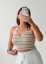 Size S-M Beige Striped Halter Knit Top