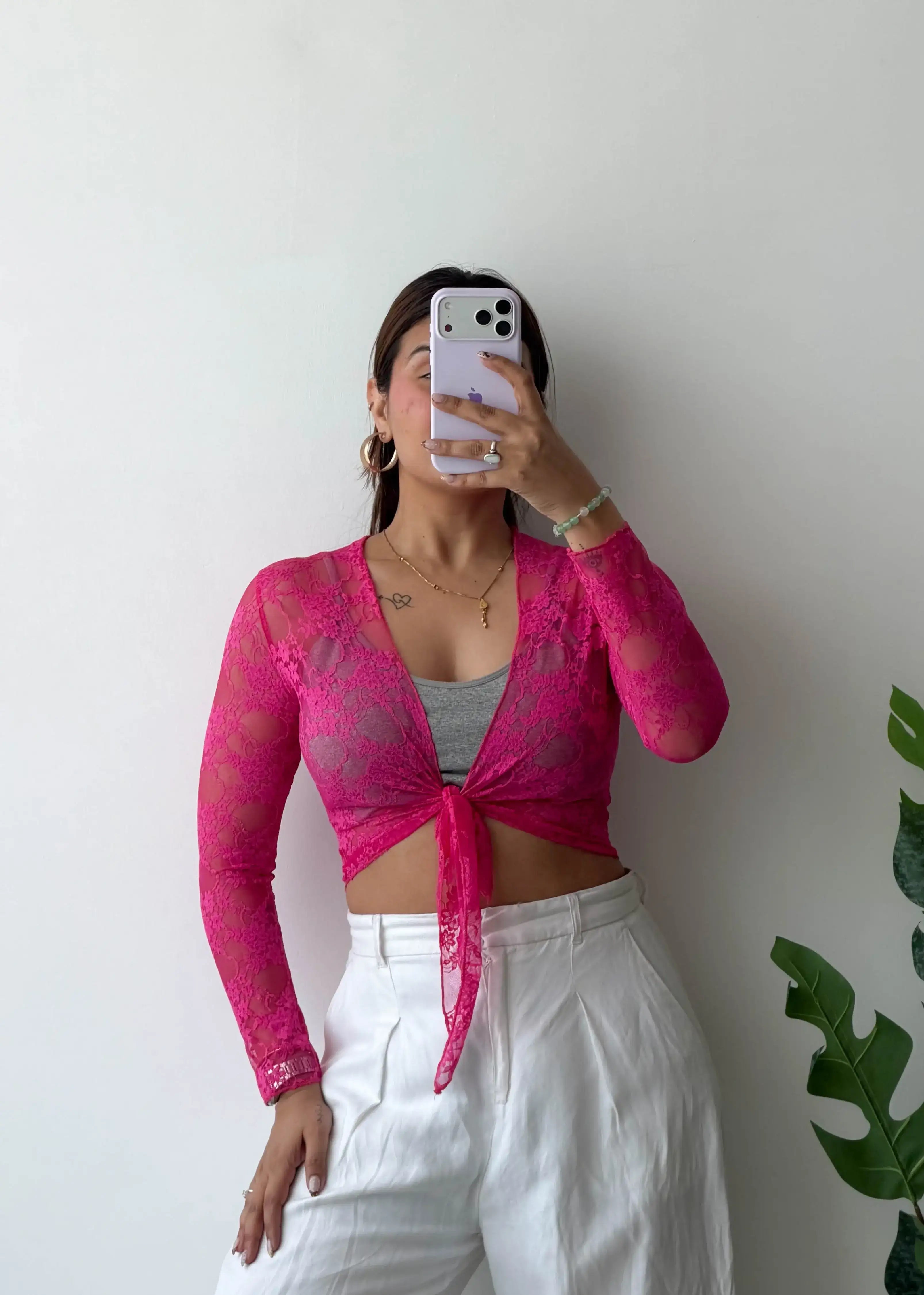 Size XS-M, Pink Sheer Tie-Up Top