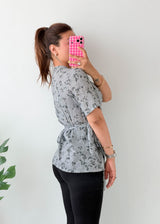 Size M-L Grey Floral Wrap Top