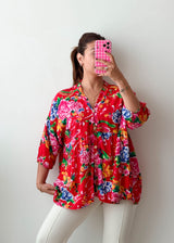 Size L-XL Red Floral Babydoll Top