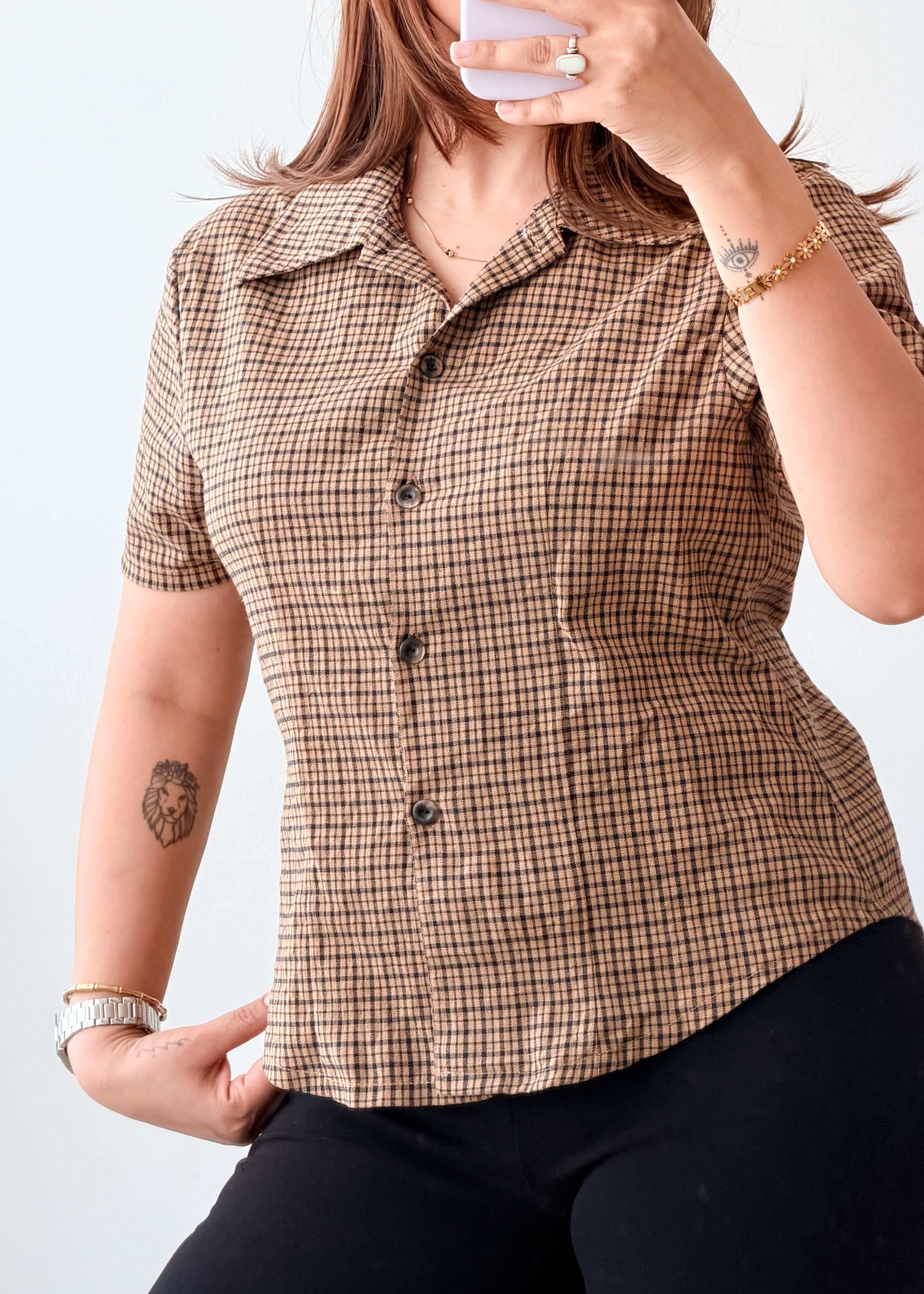 Size S-M Brown Check Shirt Top