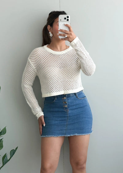 Size S-M, White Crochet Crop Top - Closet by Payal